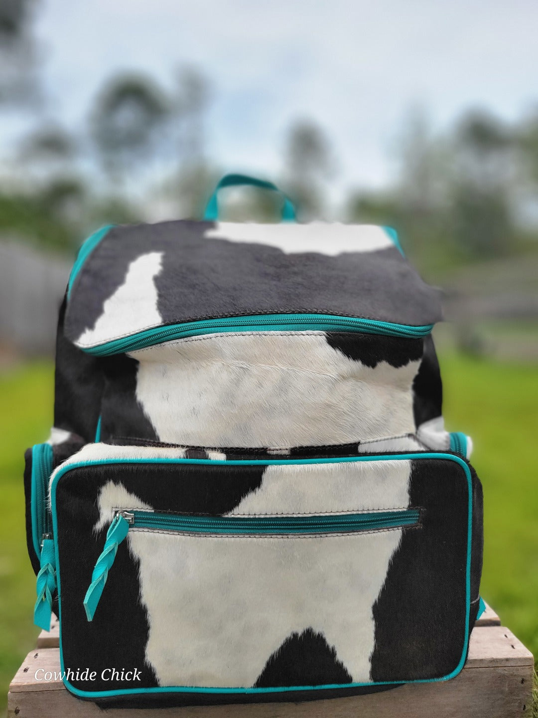 Turquoise Leather Cowhide Backpack