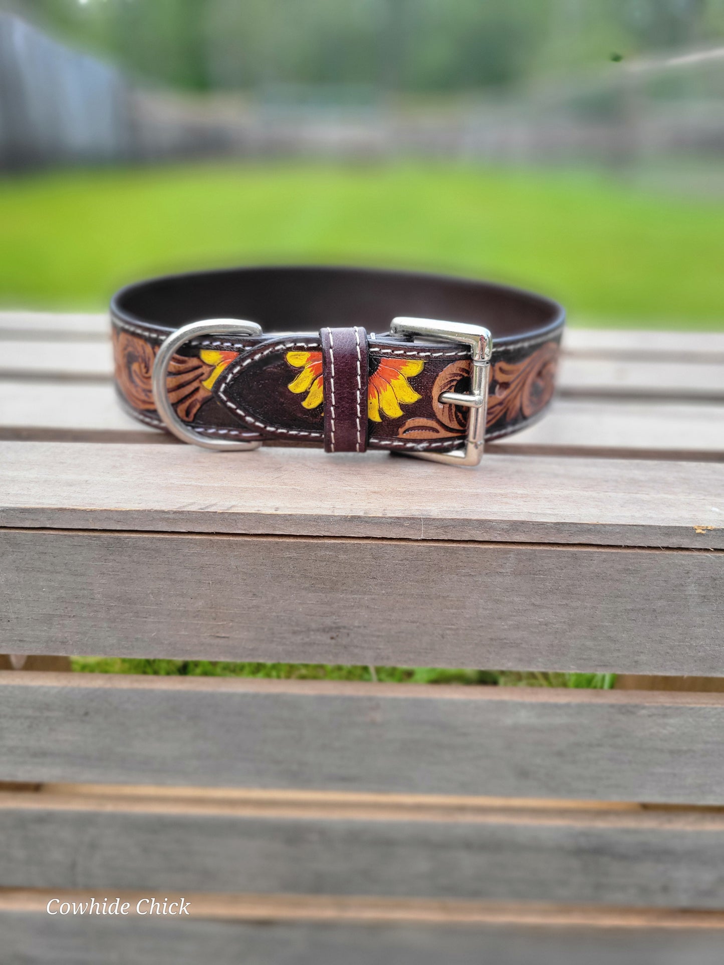 Cowhide & Leather Dog Collars - Sunflower