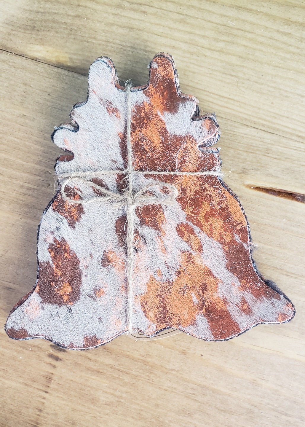Disstressed Cowhide Shaped Coasters - 4pc Set