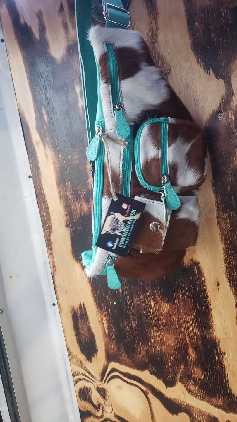 Turquoise Cowhide Fanny/ Bum Bag - No fringe