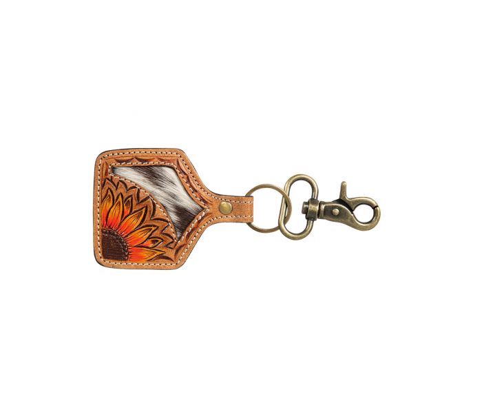 Desert Bloom Hand-Tooled Key Fob