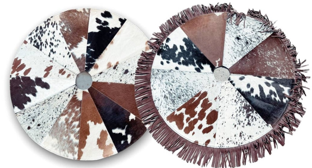 Cowhide Christmas Tree Skirts - Black fringe