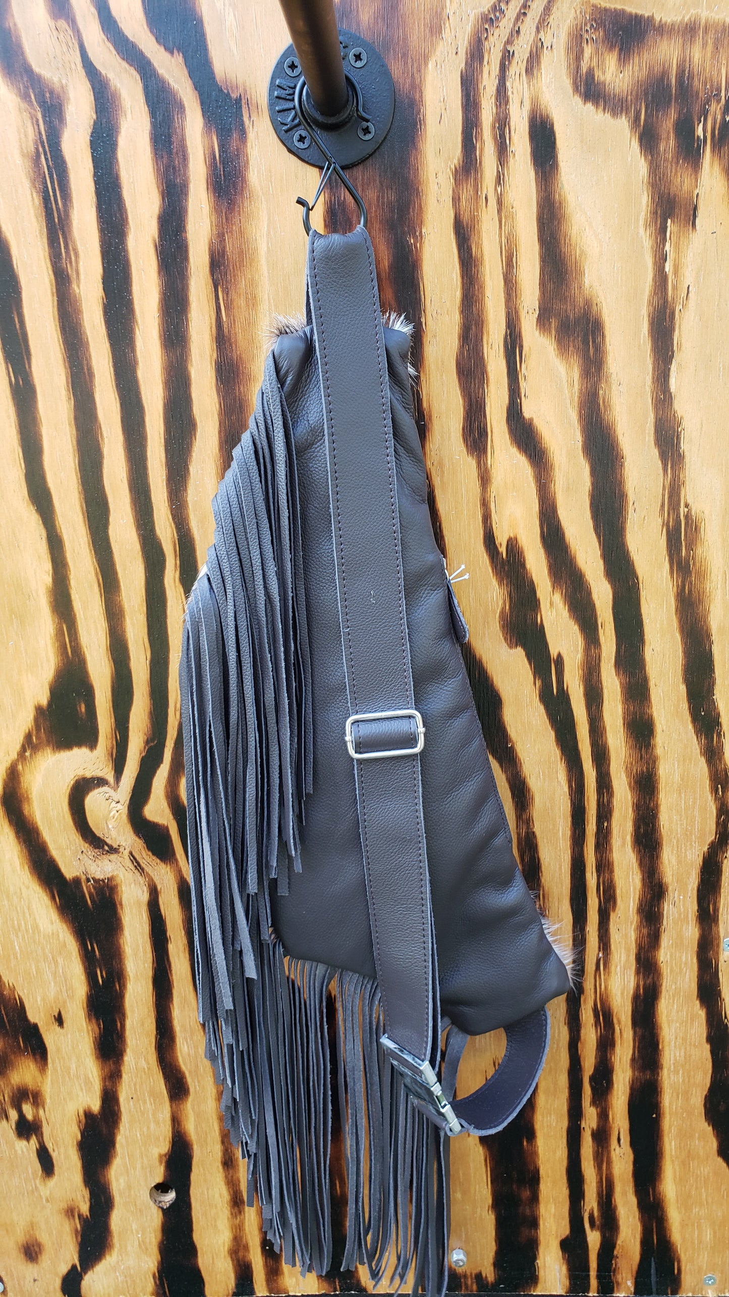 Fringe Cowhide Fanny Bag - Bum Bag - Brown & white