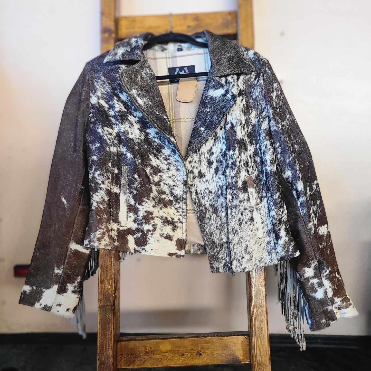 Fringe Cowhide Jacket - Medium / Black & White