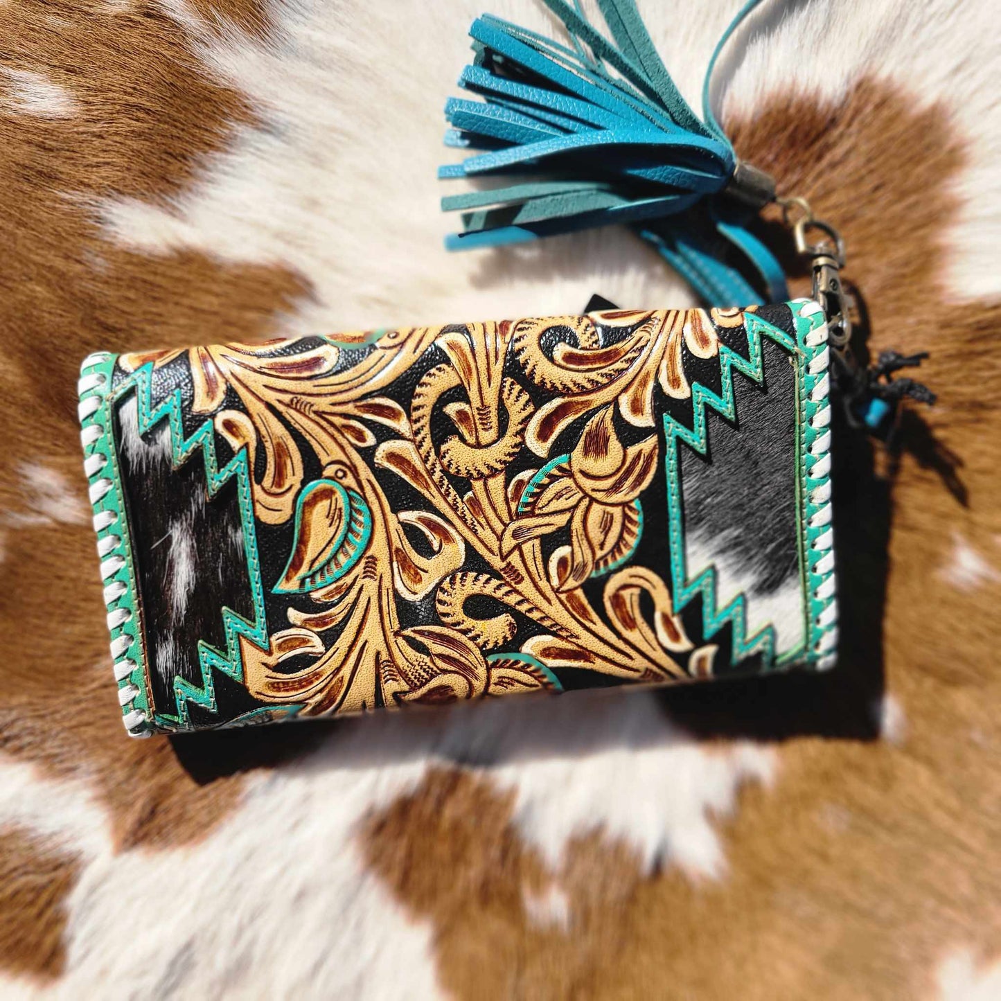 Dolly Trail Hand-Tooled Walletcos Plains Hair-on Hide Wallet