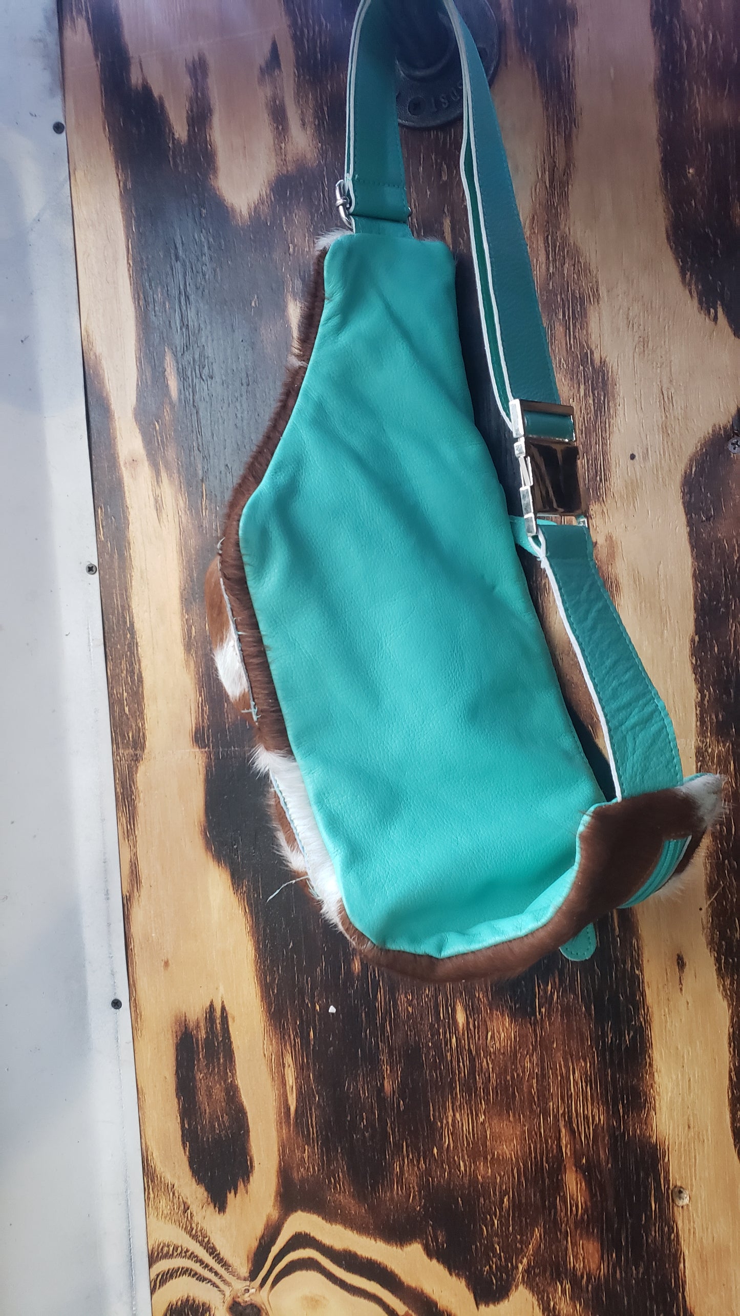 Turquoise Cowhide Fanny/ Bum Bag - No fringe