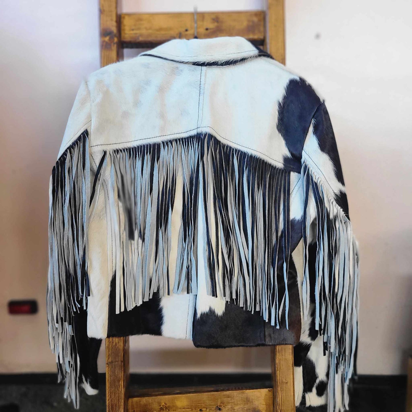 Fringe Cowhide Jacket - XLarge / Black & White