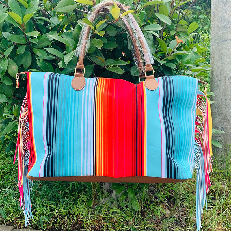 Western Style strips Print Tassel Bag