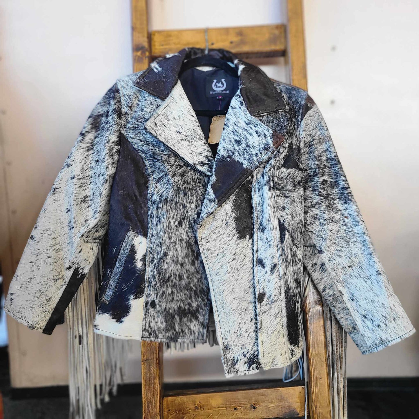 Fringe Cowhide Jacket - Small / Black & White