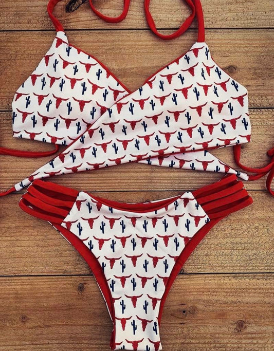 Reversible Fourth of July Cowskull Swimsuit