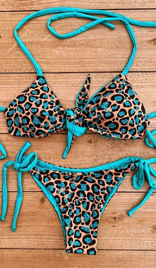 Reversible Turquoise Cheetah Swimsuit