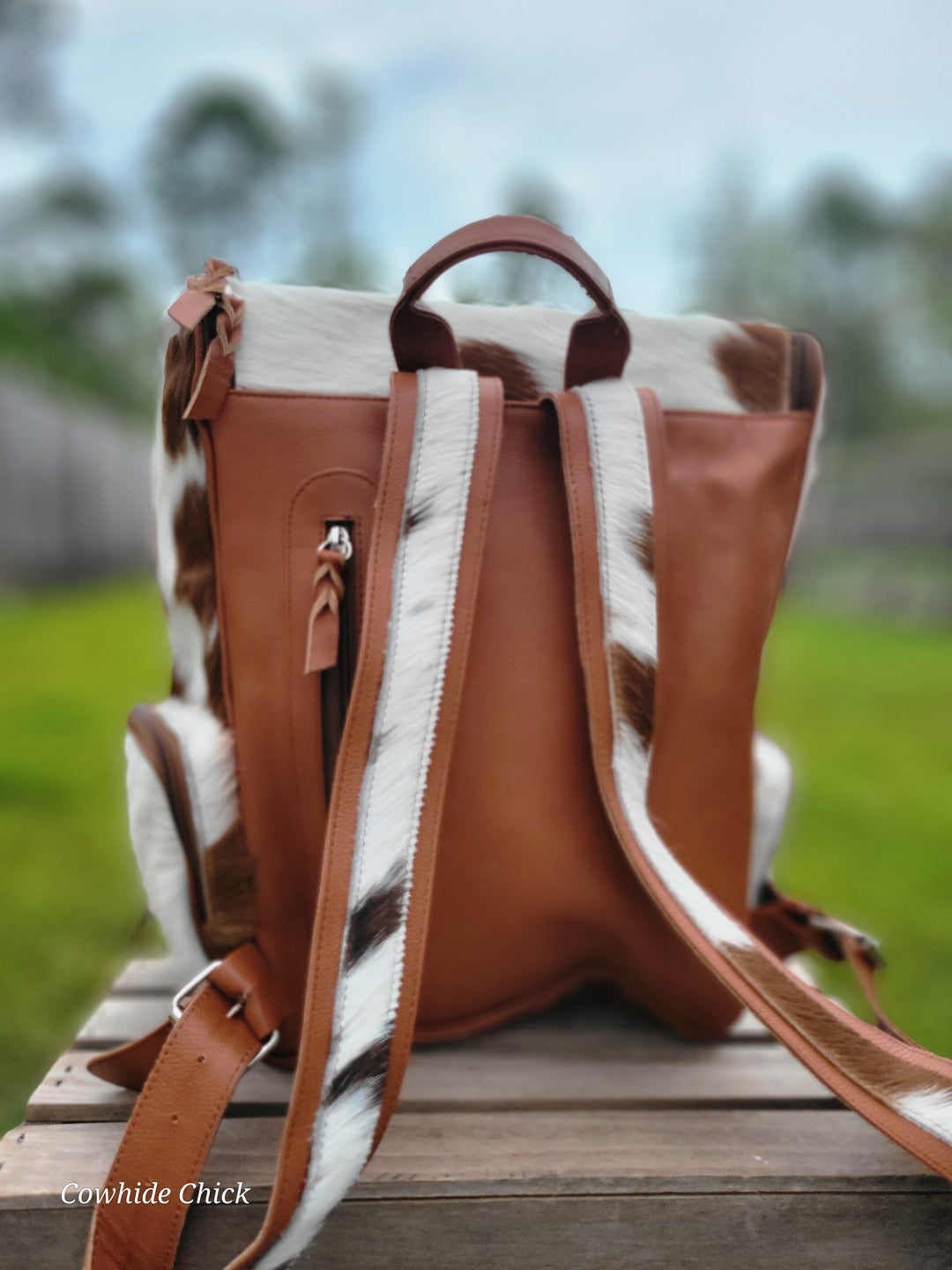 Leather Cowhide Backpack - Diaper Bag