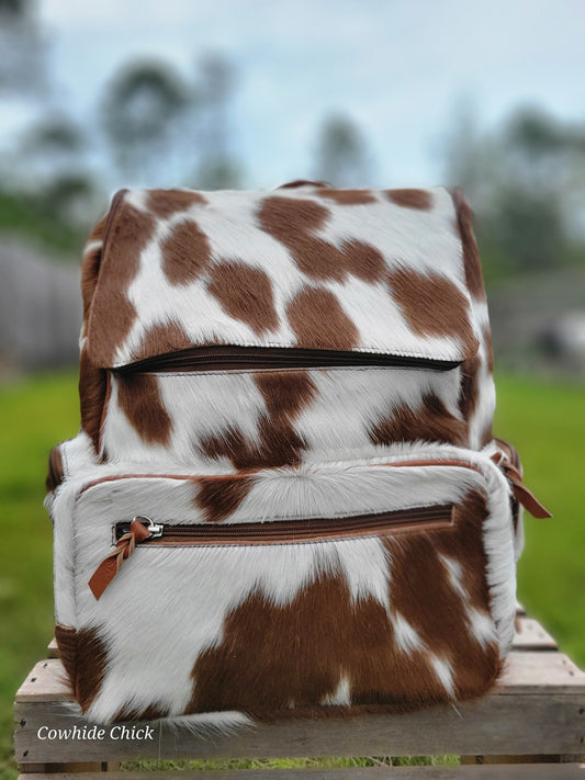 Leather Cowhide Backpack - Diaper Bag