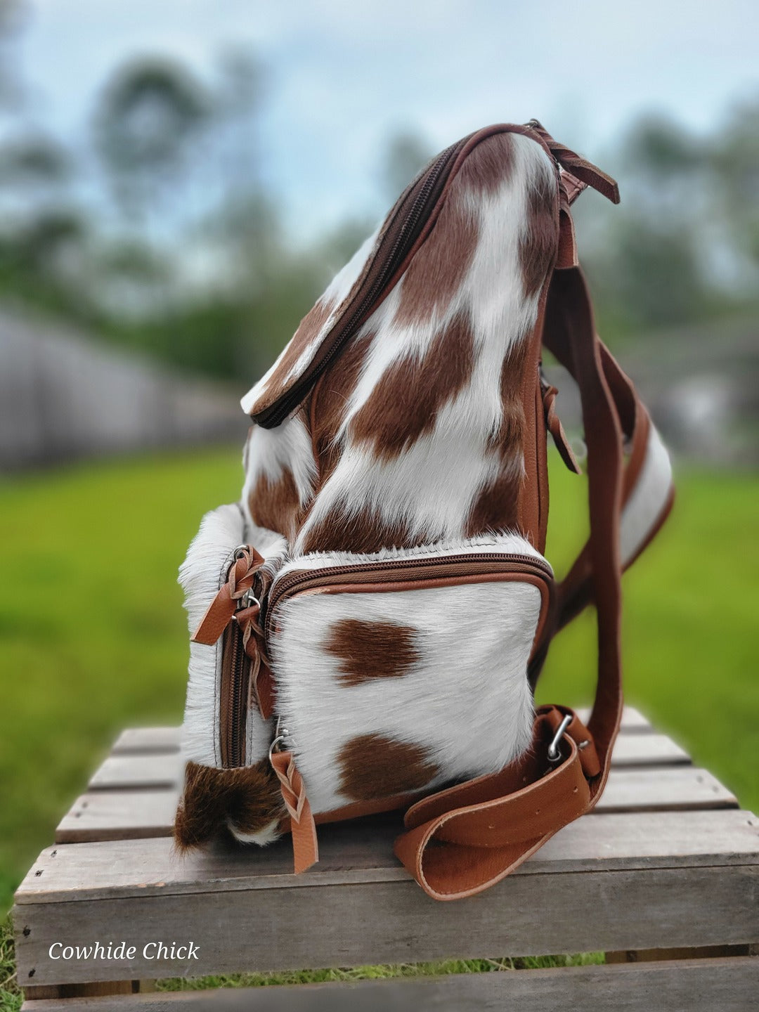 Leather Cowhide Backpack - Diaper Bag