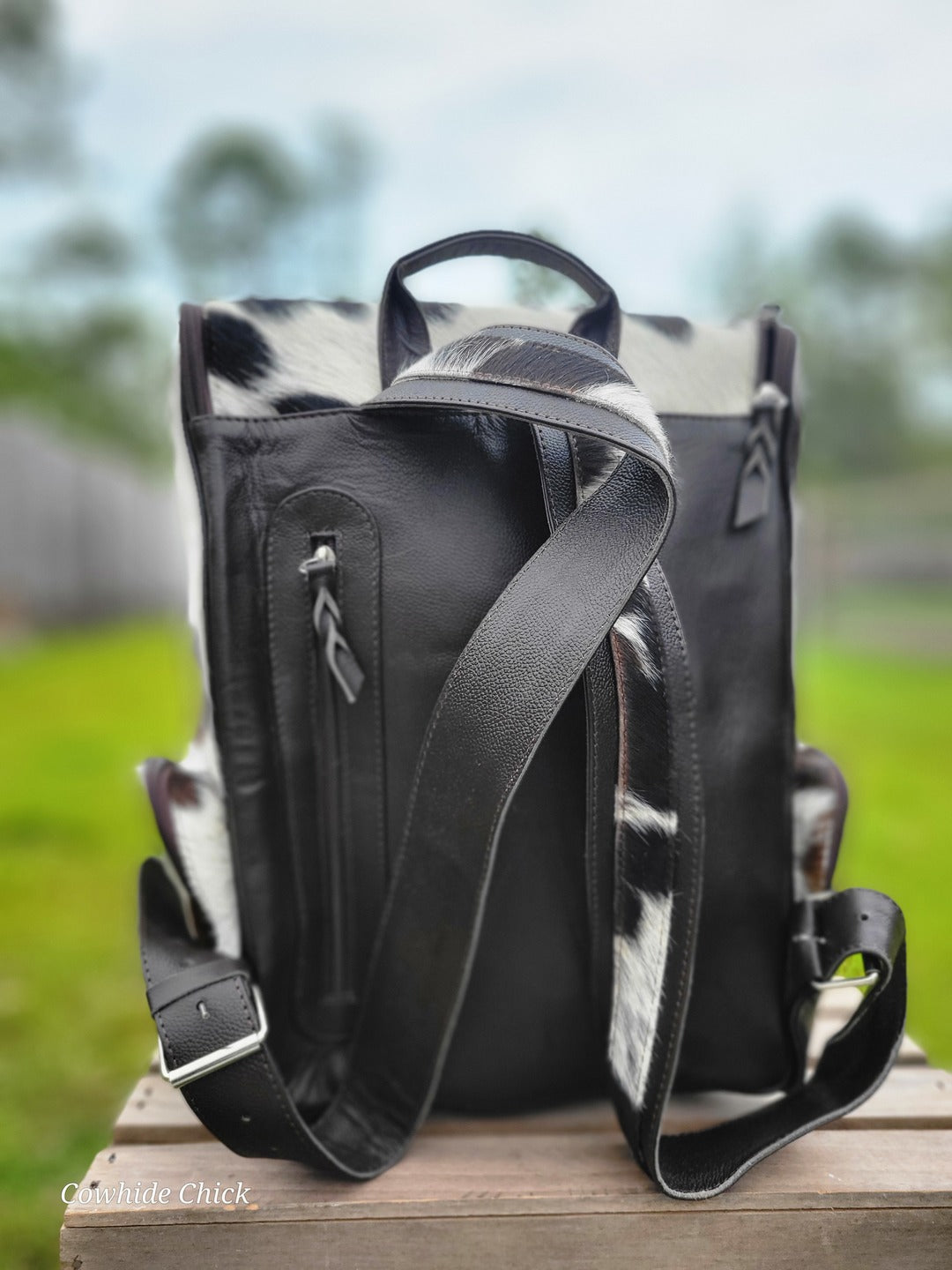 Leather Cowhide Backpack - Medium Diaper Bag