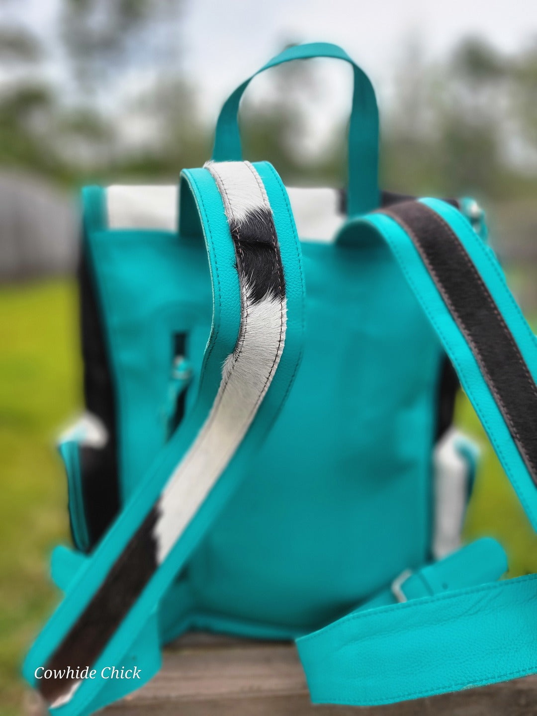 Turquoise Leather Cowhide Backpack