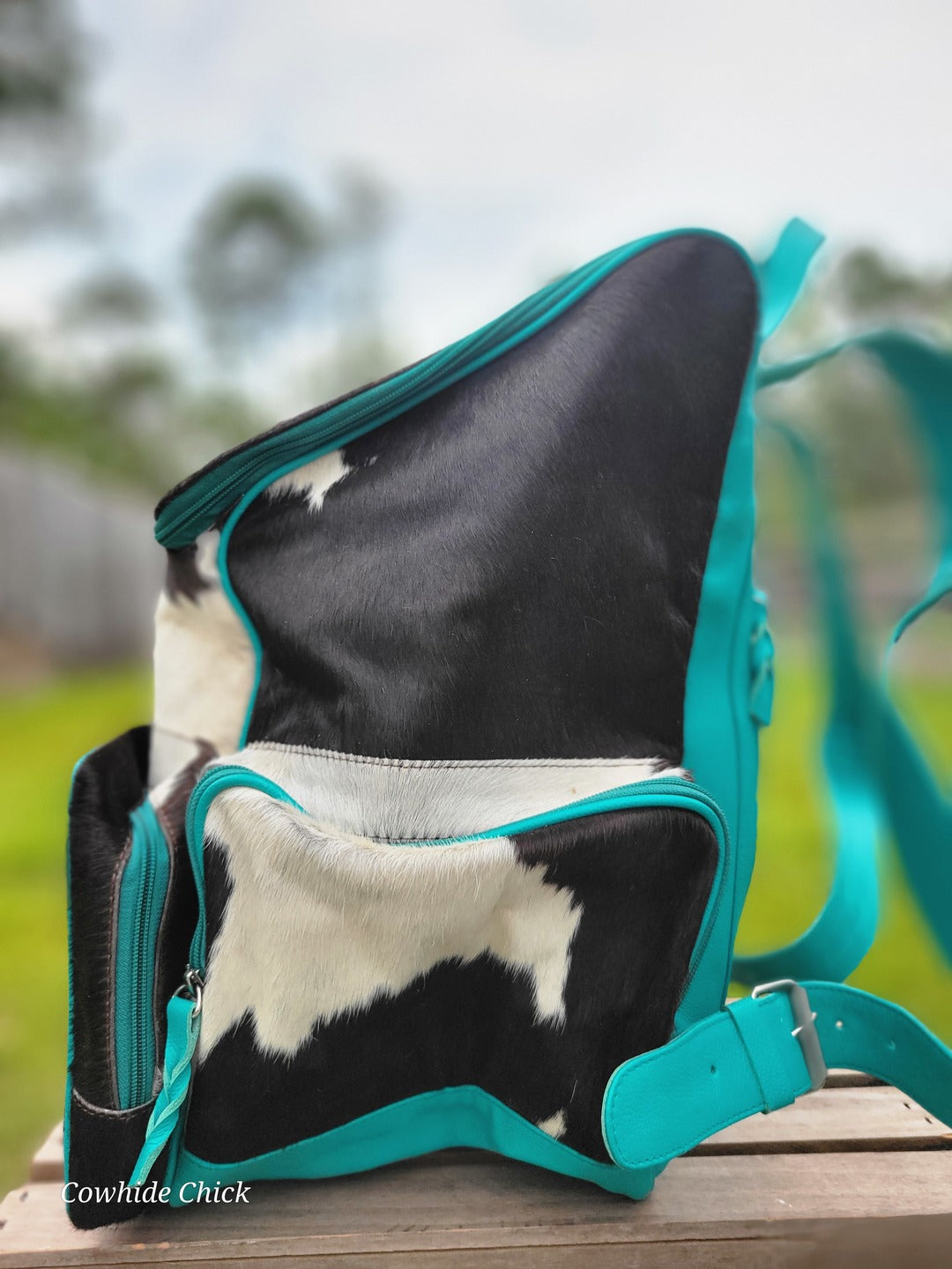 Turquoise Leather Cowhide Backpack