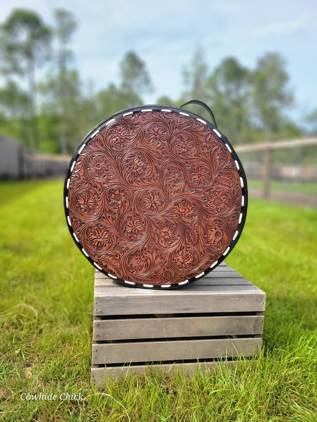 Tooled & Cowhide Hat Box