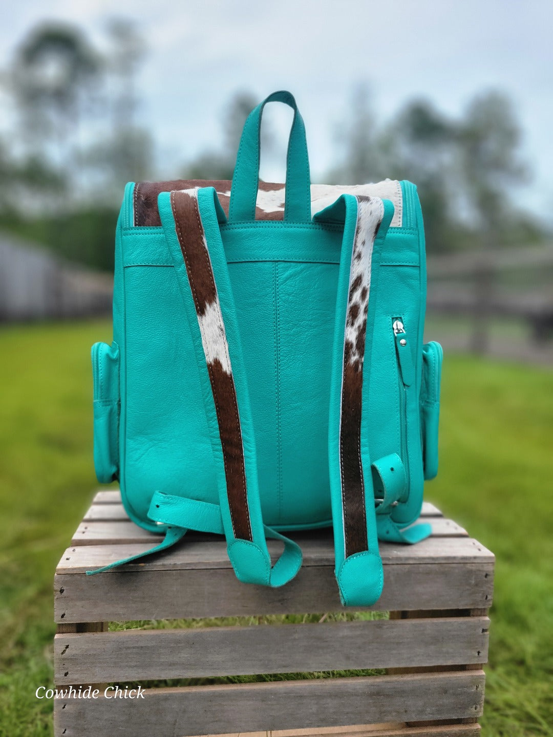 Turquoise Concho Cowhide Backpack