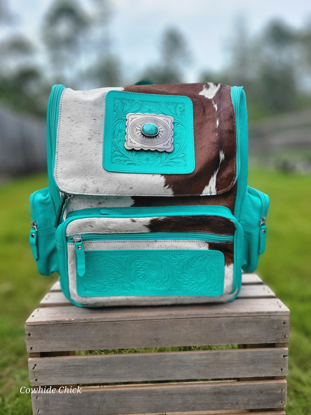 Turquoise Concho Cowhide Backpack