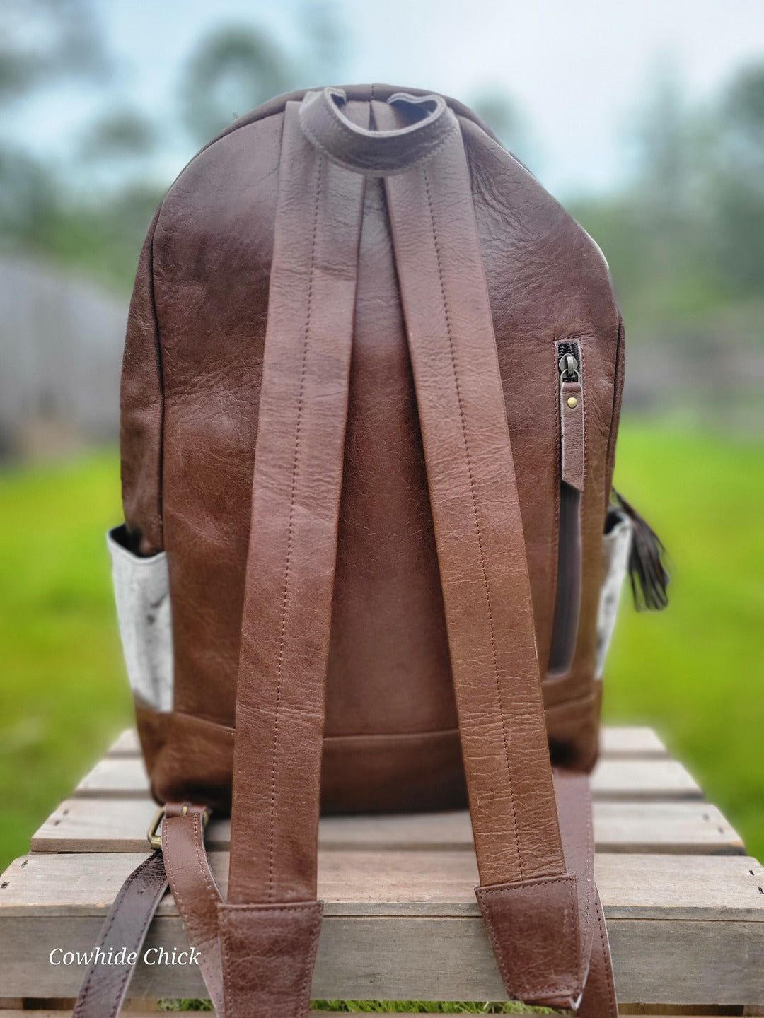 cowhide backpack - Tan with sunflower