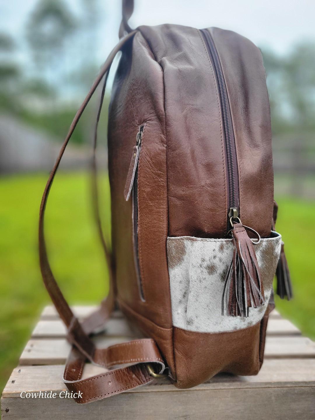 cowhide backpack - Tan with sunflower