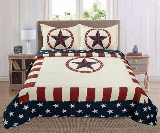 American Flag 3pc Bedspread Quilt - Queen
