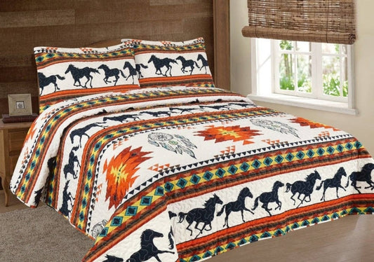 Sunset Navajo Southwest Running Horse 3pc Bedspread Set - King/Cal-King