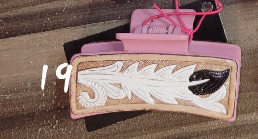 Tooled and Cowhide Hair Clips