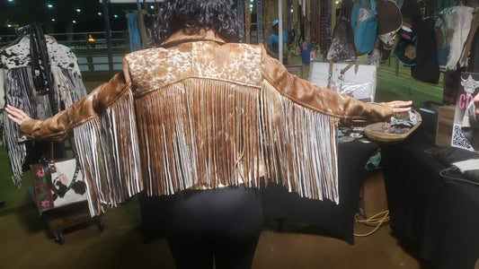 Fringe Cowhide Jacket - Small / Brown & White