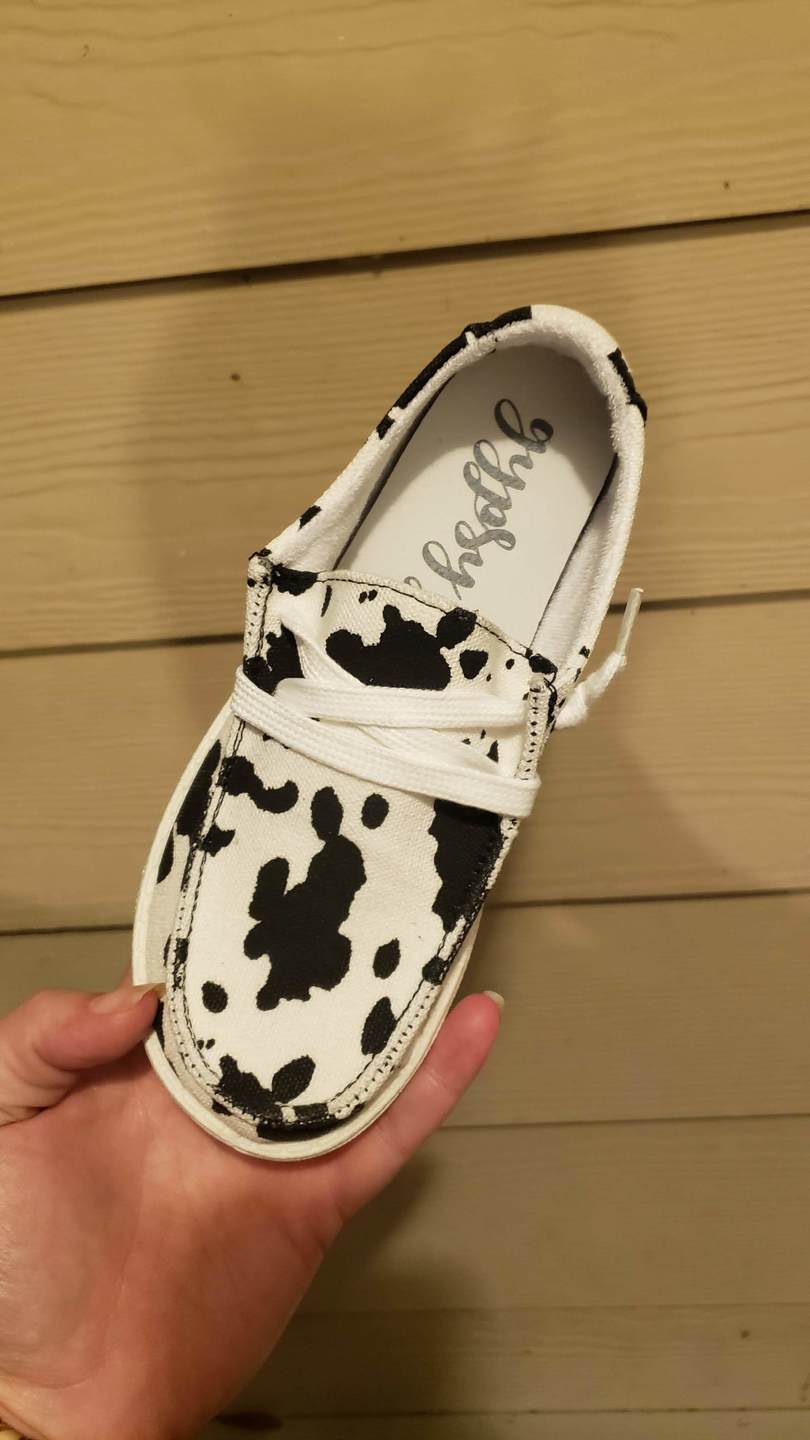 Childs Cow Print Sneaker - Black White