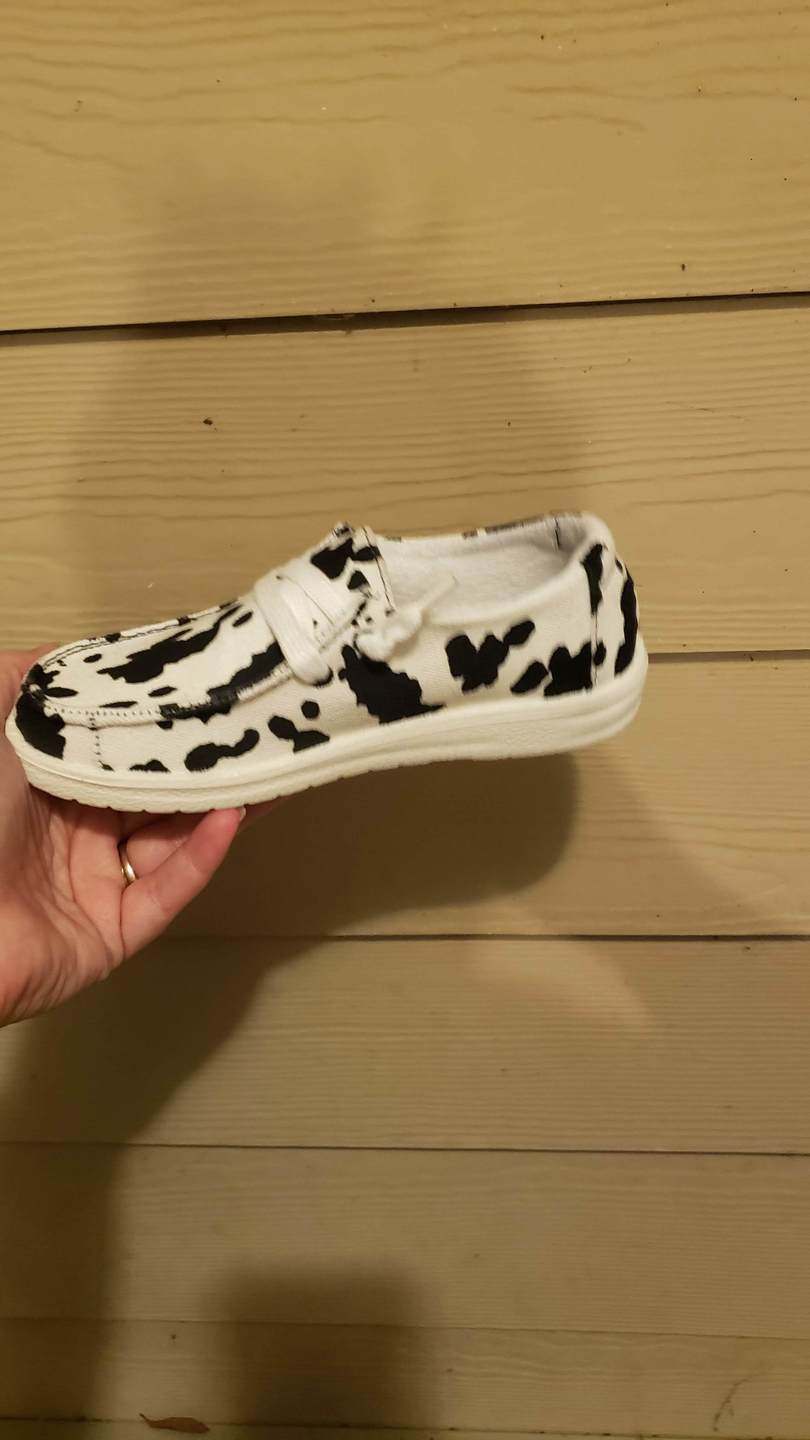 Childs Cow Print Sneaker - Black White