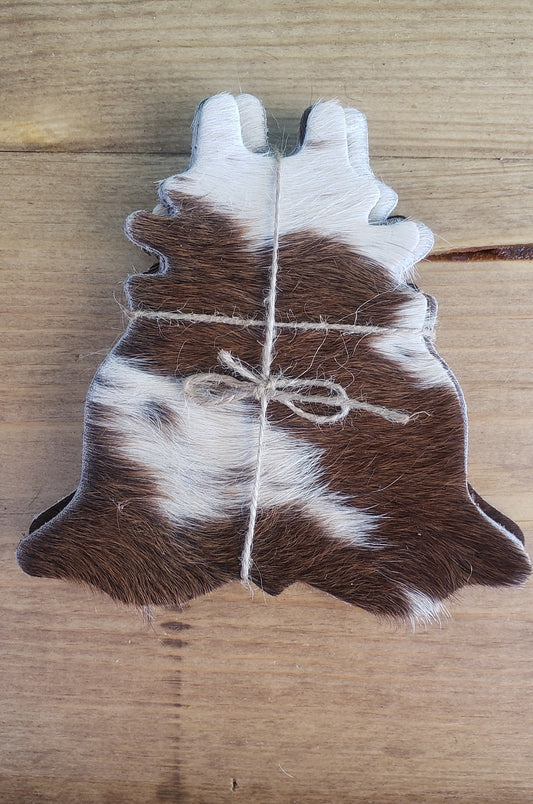 Cowhide Shaped Coasters - 4pc Set - Brown & white