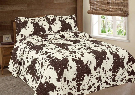 Brown Cow Print 3pc Bedspread Set - Queen/Full