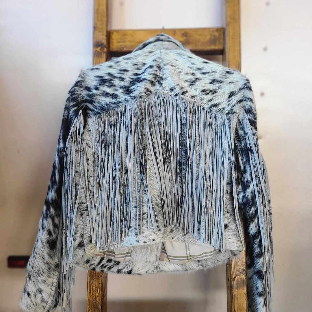Fringe Cowhide Jacket - Small / Black & White