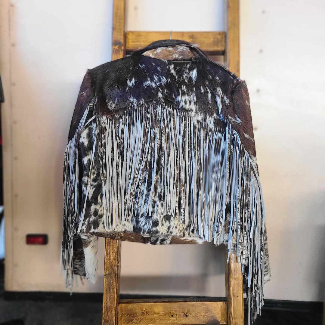 Fringe Cowhide Jacket - Medium / Brown & White