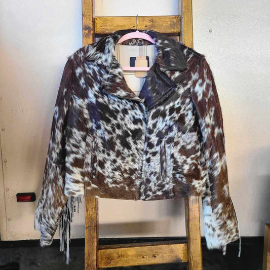 Fringe Cowhide Jacket - Medium / Brown & White