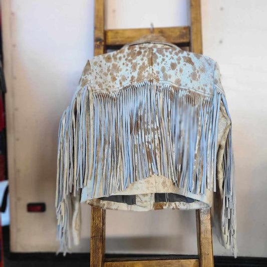 Fringe Cowhide Jacket - Medium / Tan & White