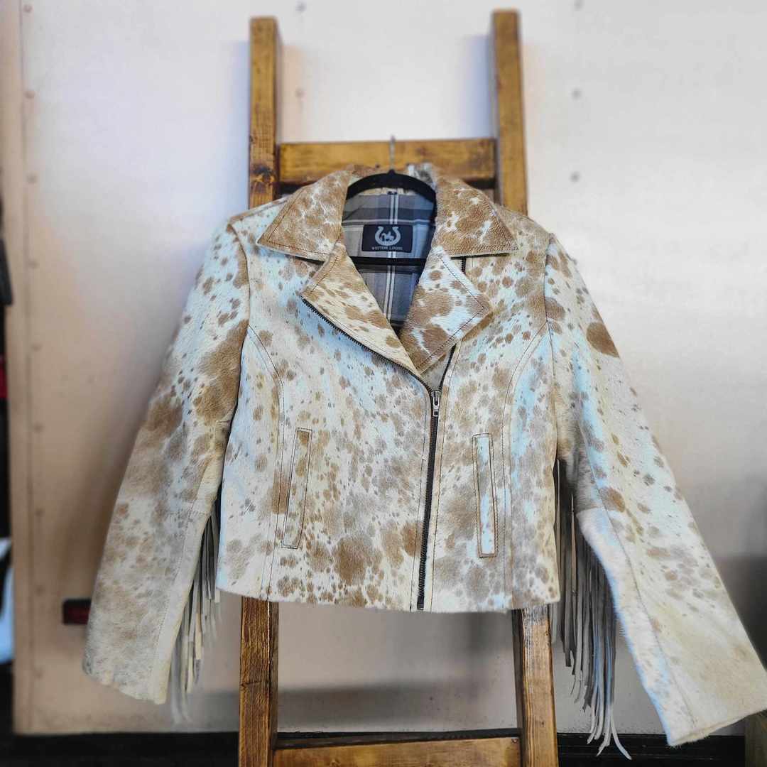 Fringe Cowhide Jacket - Medium / Tan & White