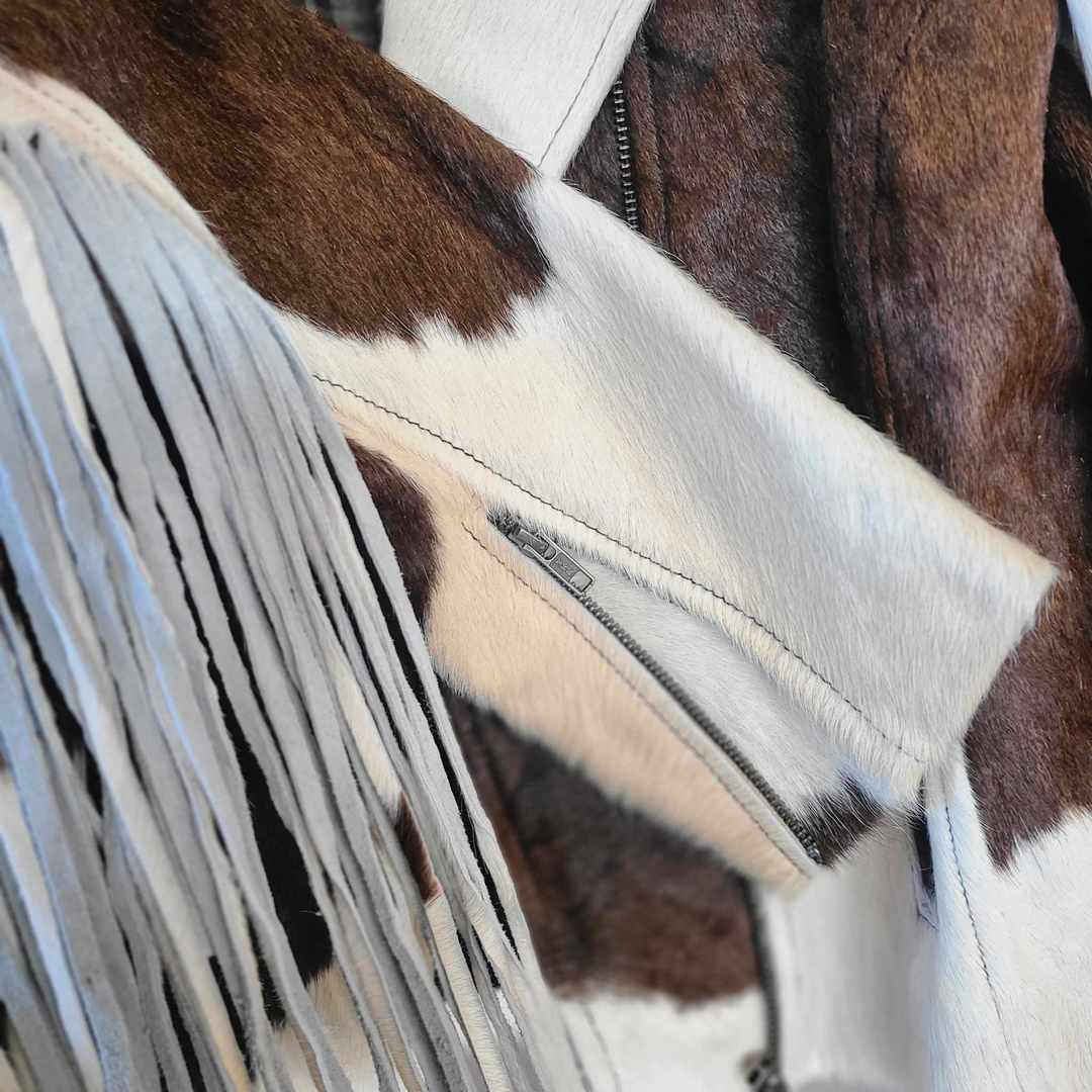 Fringe Cowhide Jacket - XLarge / Brown & White