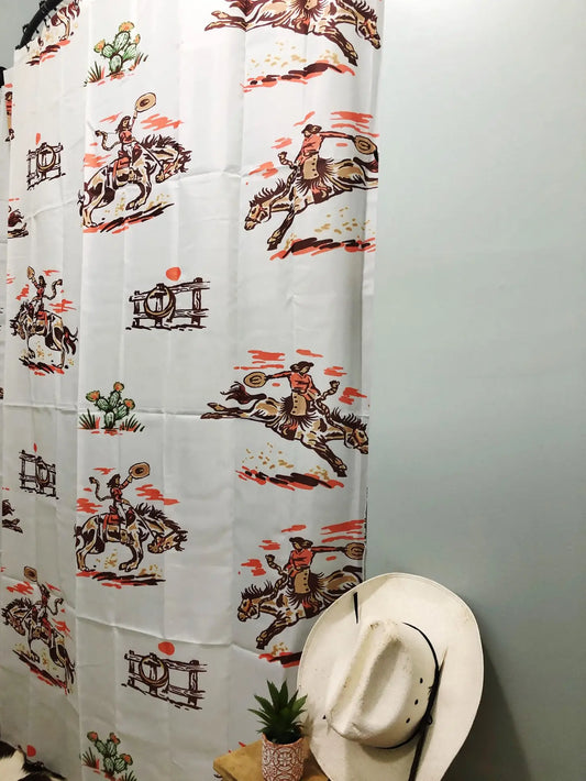 Western Shower Curtain - Cowgal Bustin Broncs-Neon Cream