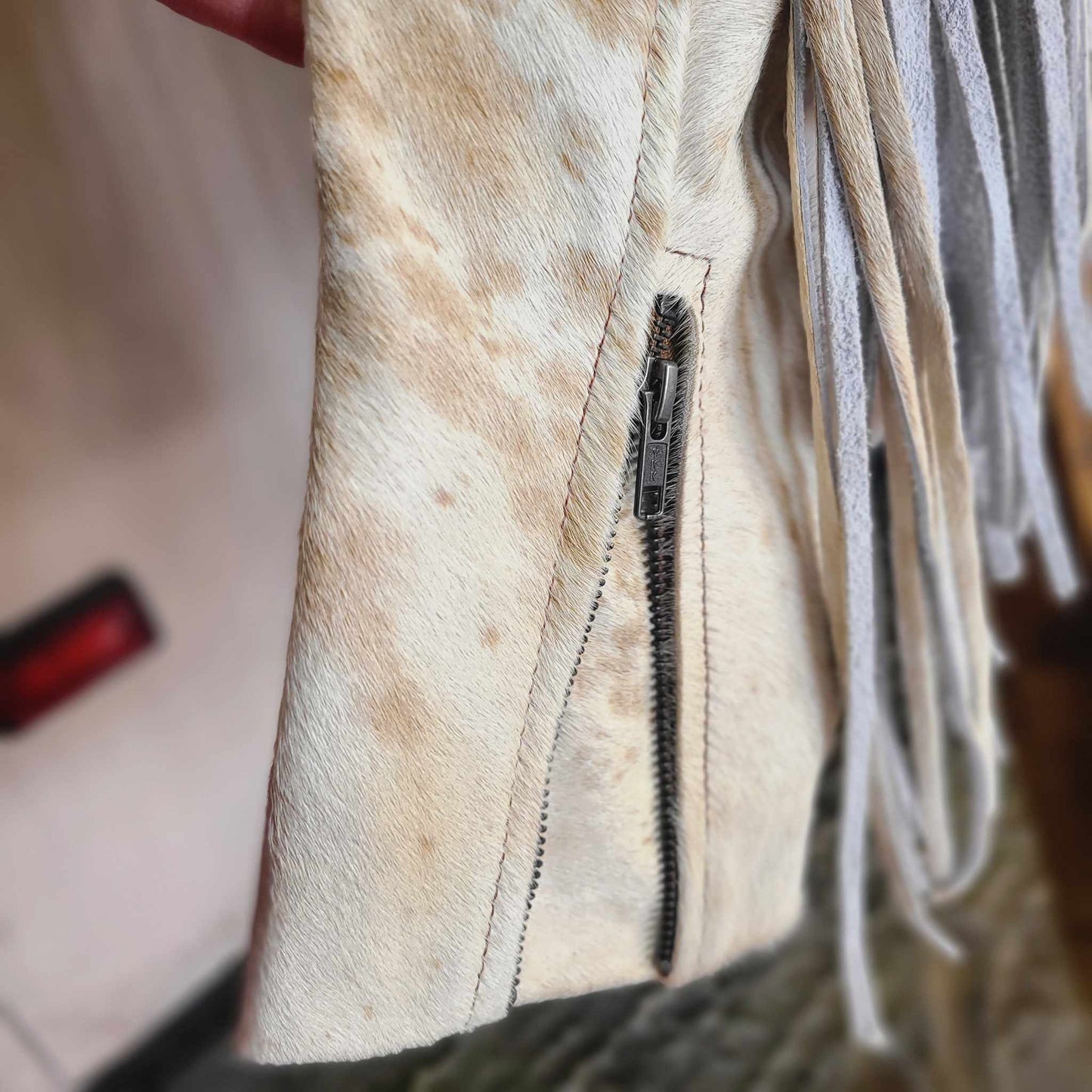 Fringe Cowhide Jacket - Medium / Tan & White