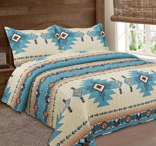 Turquoise Navajo 3pc Bedspread Quilt - Queen