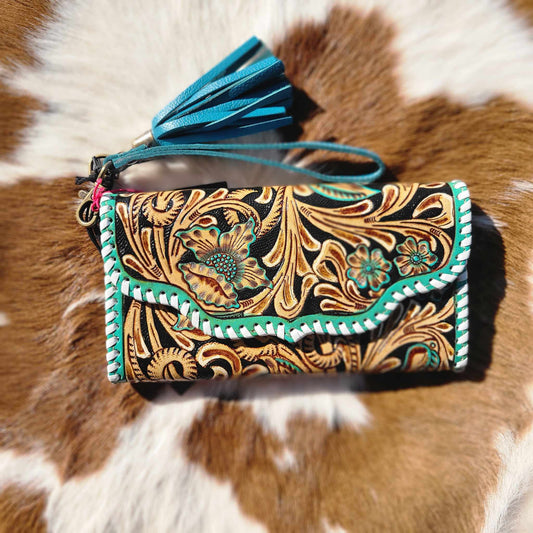 Dolly Trail Hand-Tooled Walletcos Plains Hair-on Hide Wallet