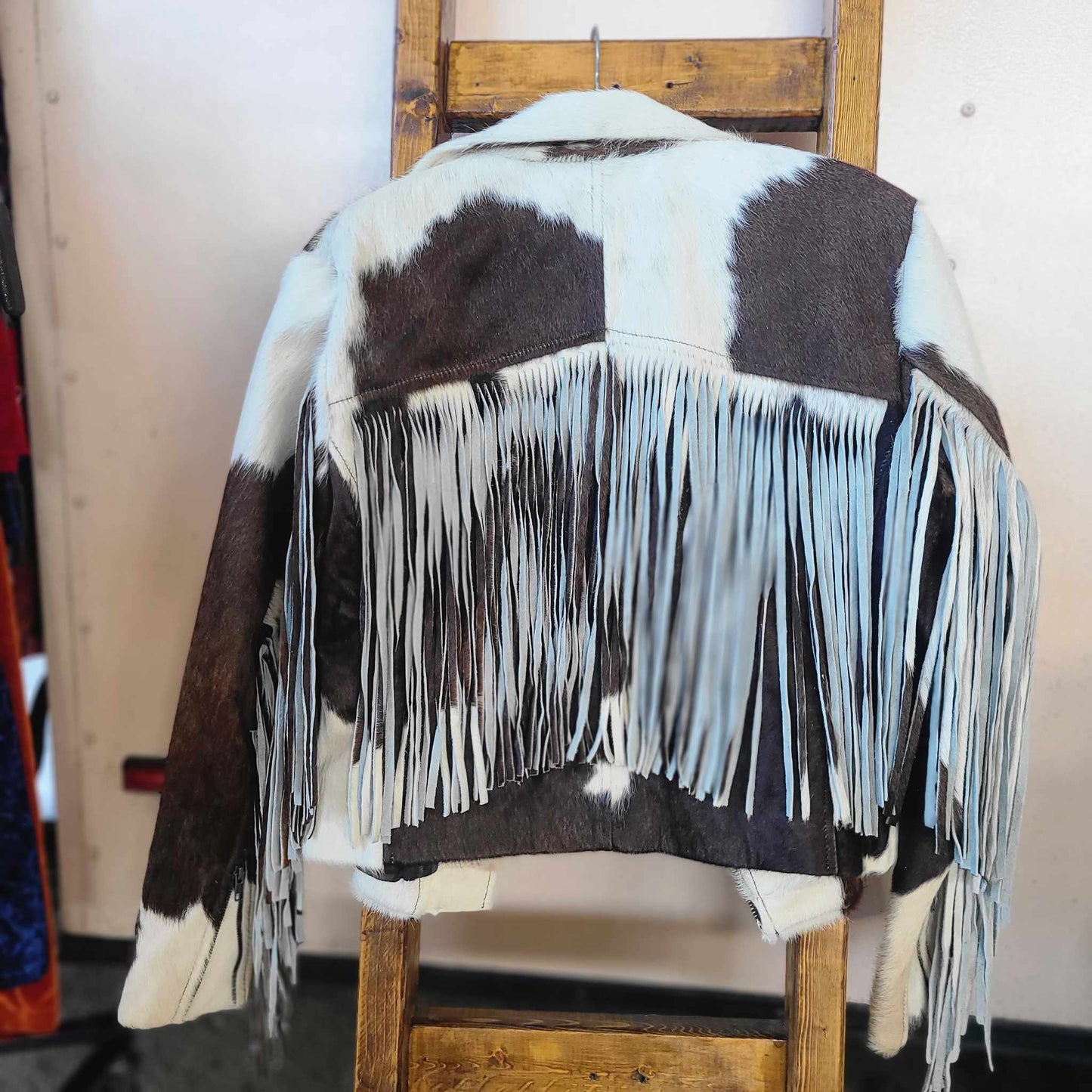 Fringe Cowhide Jacket - XLarge / Brown & White