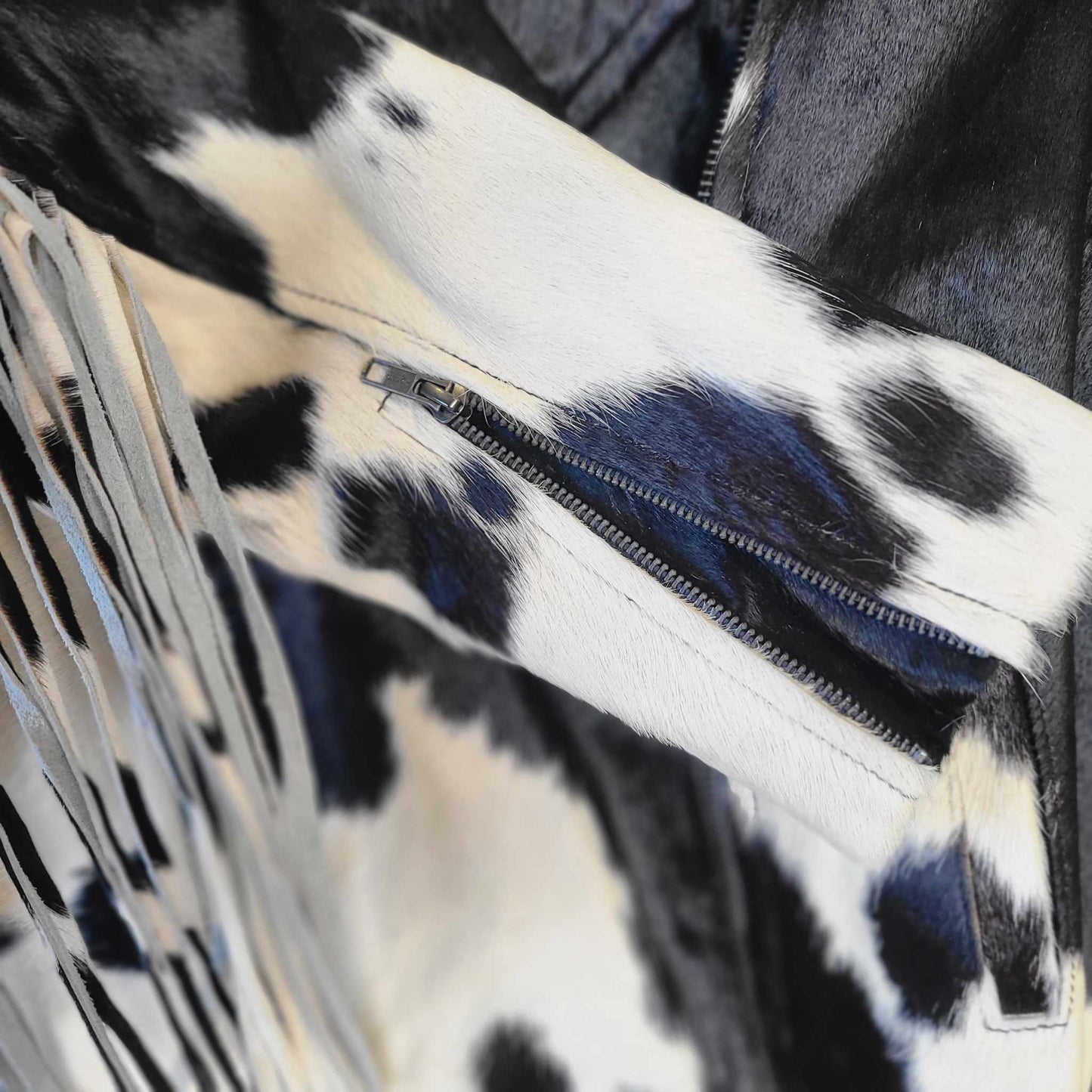 Fringe Cowhide Jacket - XLarge / Black & White