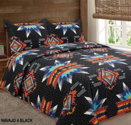 Black Navajo 3pc Bedspread Set - Queen/Full