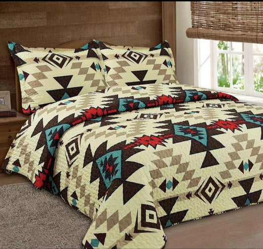 Cream Navajo 3pc Bedspread Quilt - King