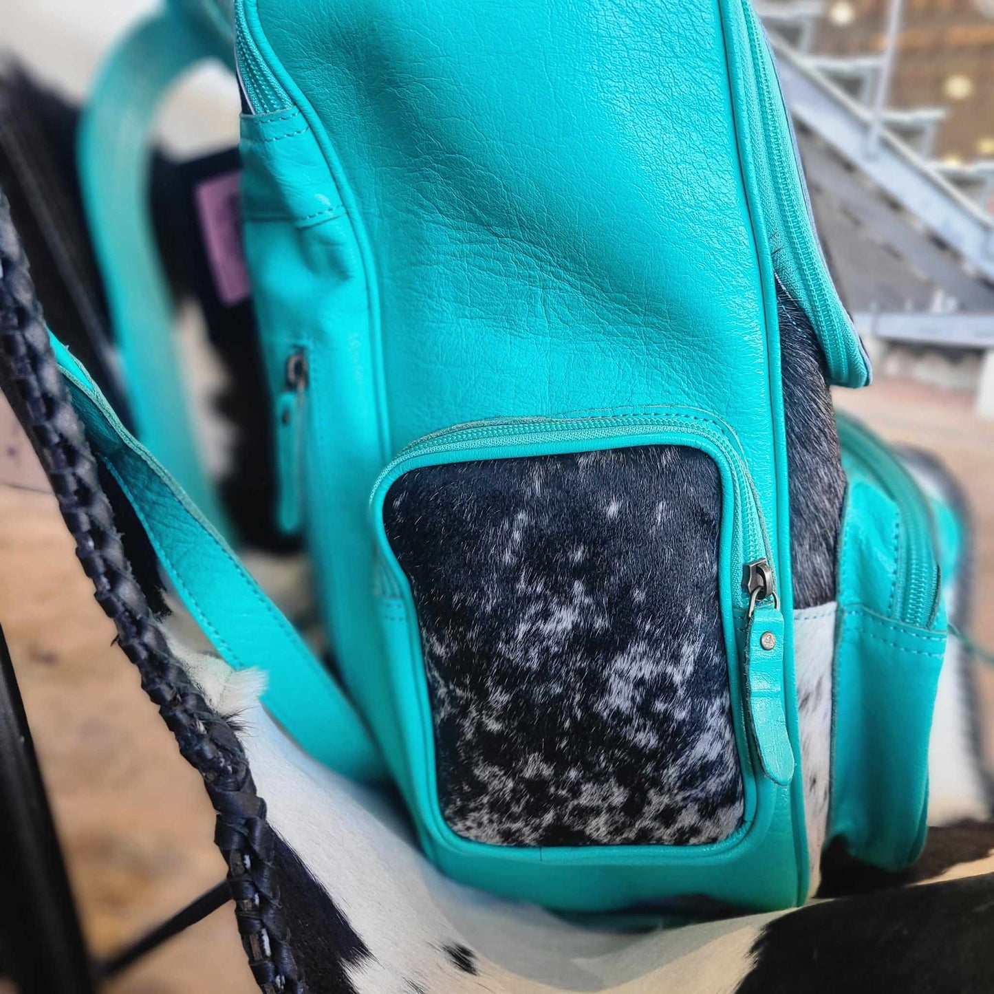 Howdy Turquoise Cowhide Backpack