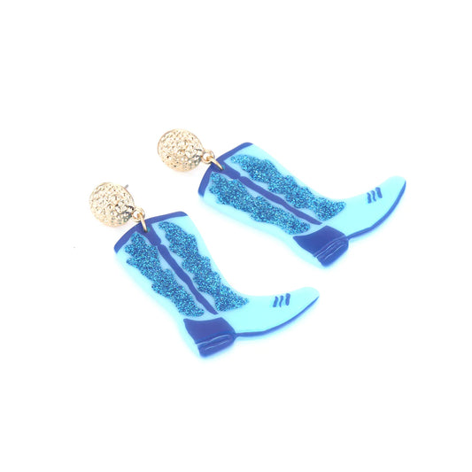 Acrylic Cowboy Boots Earrings BLUE